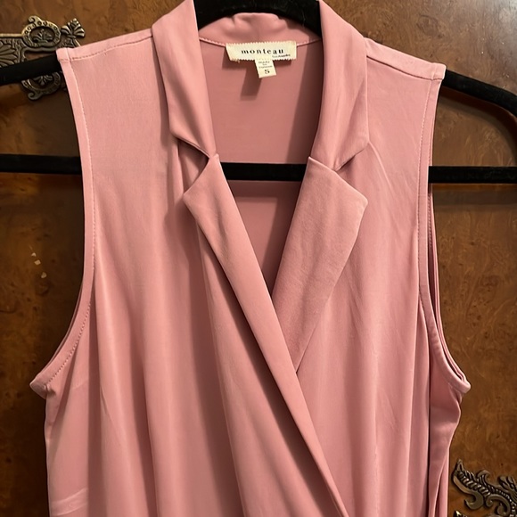 Pink stretchy sleeveless wrap dress with collar size small - Picture 2 of 3